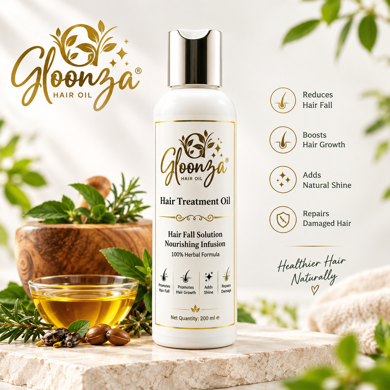 Gloonza Hair Treatment Oil 100% Herbal Hair Fall Solution (200 ml)